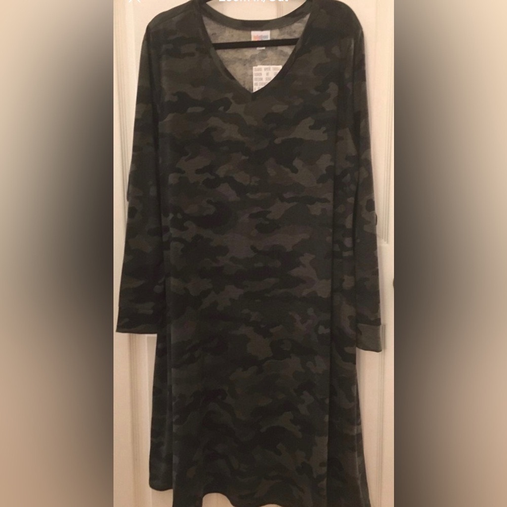 Lularoe 2XL Camo Emily Dress Long Sleeve Camouflage